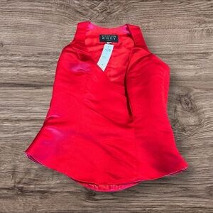 Vanessa Riley London Women’s 100% Silk Red Sleeveless V-Neck Top Small NEW NWT